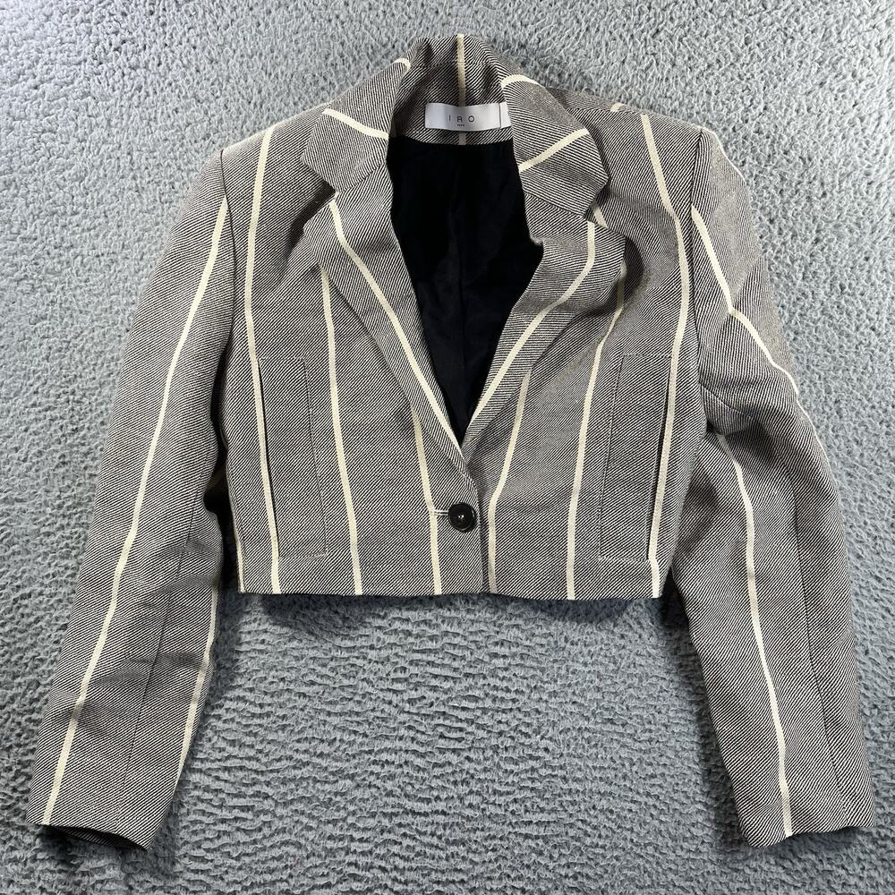 IRO Paris Dupa Striped Cropped Blazer Jacket Womens FR 36 US XS Gray White Linen